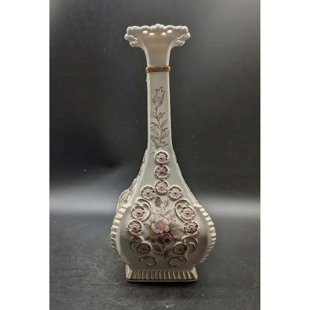 Betson Hand Painted Porcelain Bud Vase Pink Floral Gold Gilt Moriage Japan